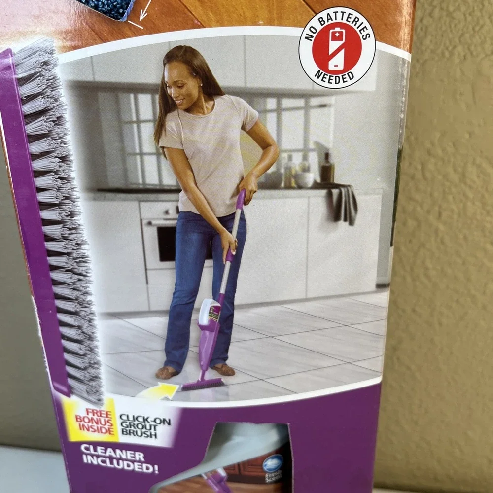 New- Rejuvenate Click N Clean Multi-Surface Microfiber Spray Mop & Grout Brush